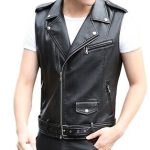 Motorcycle Sleeveless Leather Jacket Men Fashion